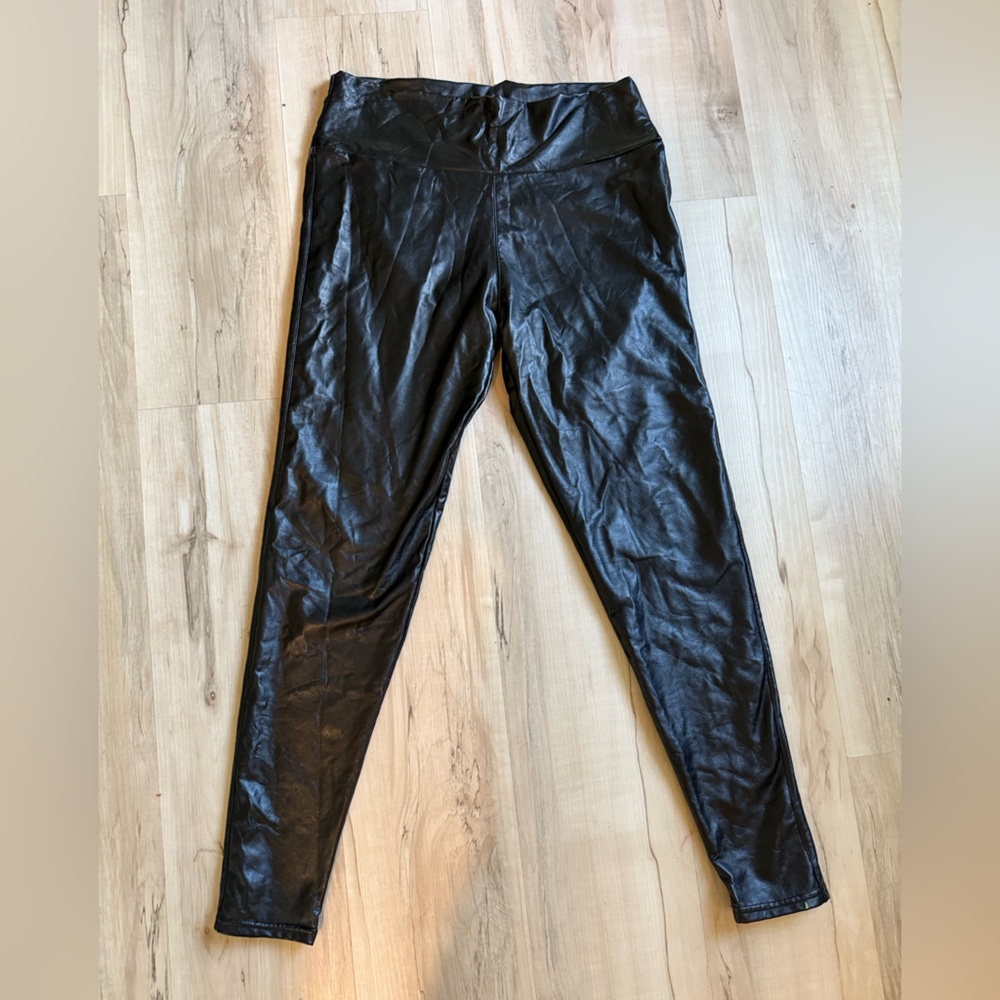 SPANX Black Faux Leather Leggings L